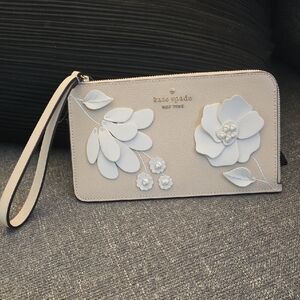 Kate Spade New York Wristlet With Beautifyl Sculptured Flowers, Cell Phone Pocke